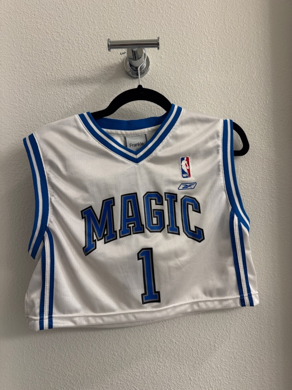 Women's White & Blue Crop Jersey Top